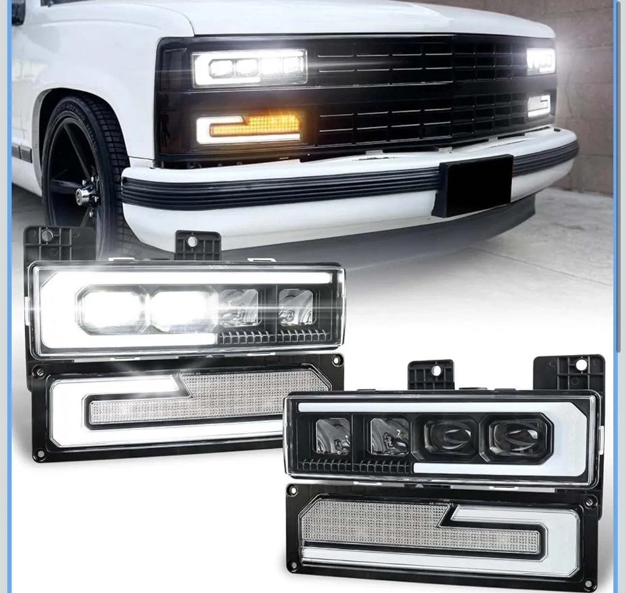 LED Headlights 88-98 Chevy GMC C/K 1500-3500 Tahoe Yukon DRL Turn