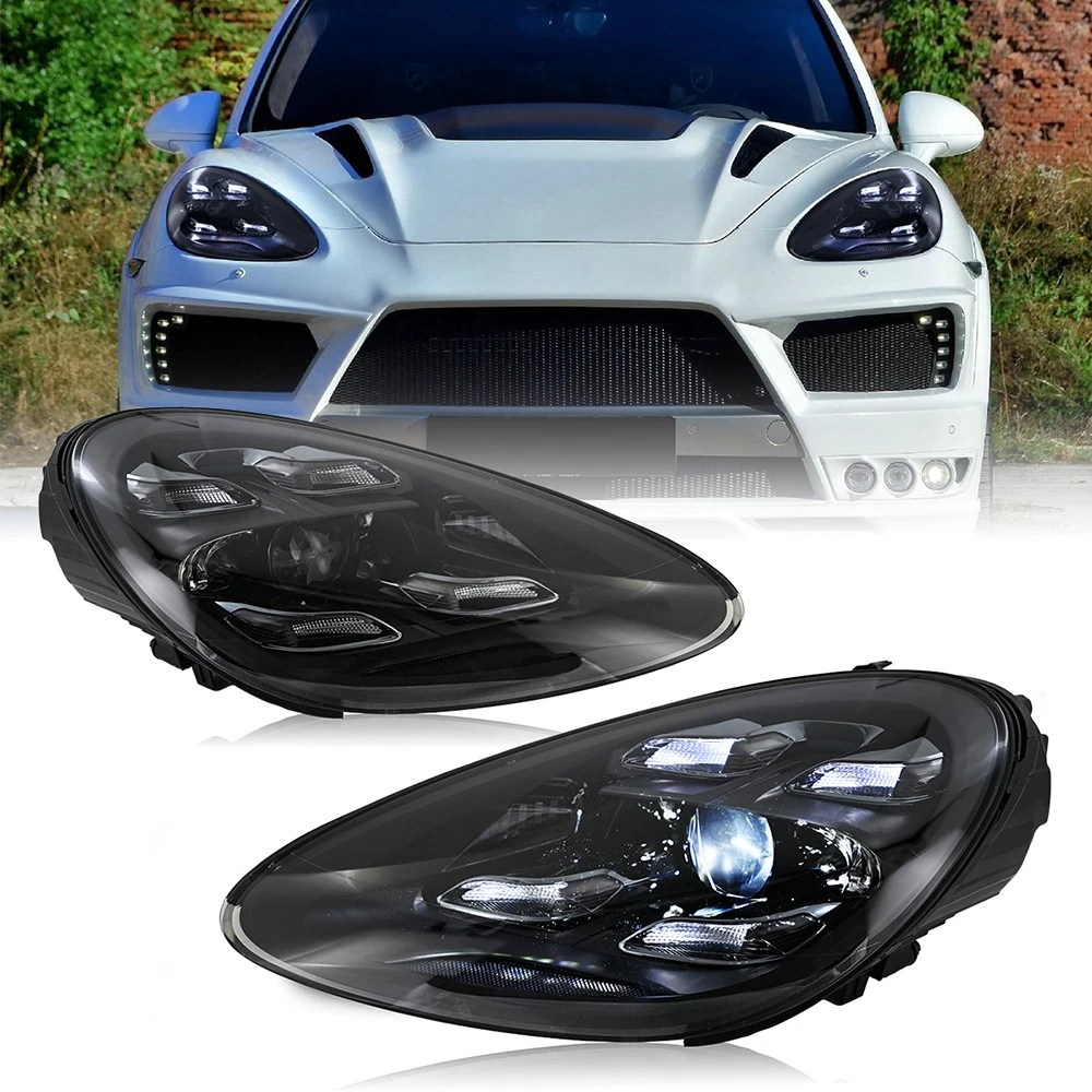 Pair Headlights For Porsche Cayenne 2011-2014 Full LED Front Head Lamps Assembly