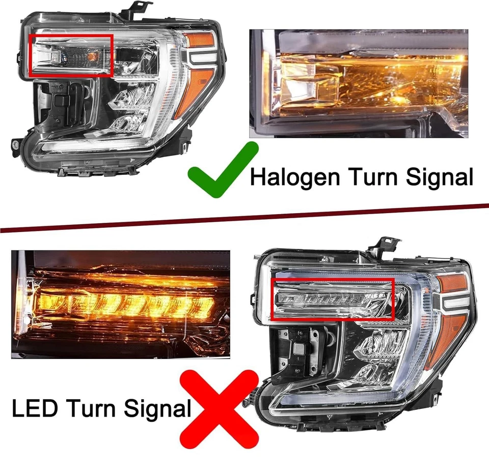 PAIR/SET Chrome LED DRL Headlight Assembly W/ Bulb For GMC Sierra 1500 2019-2022
