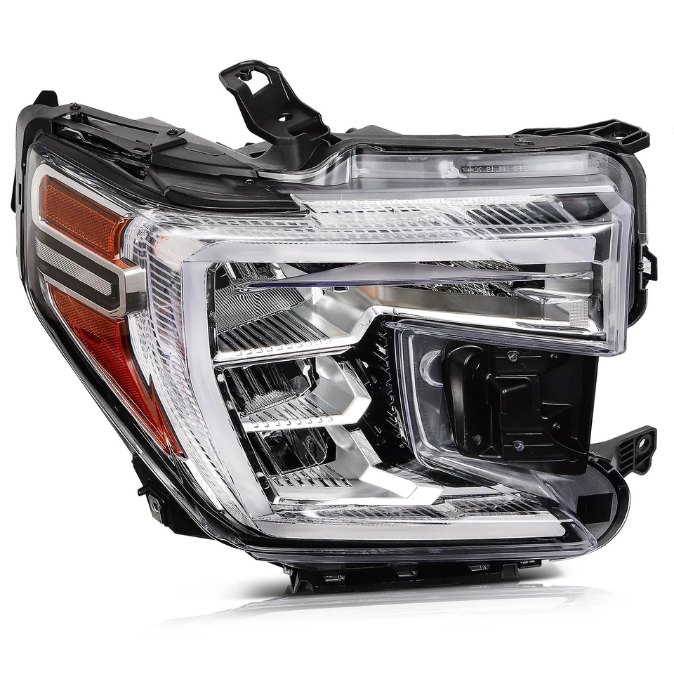 PAIR/SET Chrome LED DRL Headlight Assembly W/ Bulb For GMC Sierra 1500 2019-2022