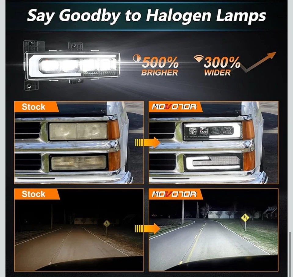 LED Headlights 88-98 Chevy GMC C/K 1500-3500 Tahoe Yukon DRL Turn
