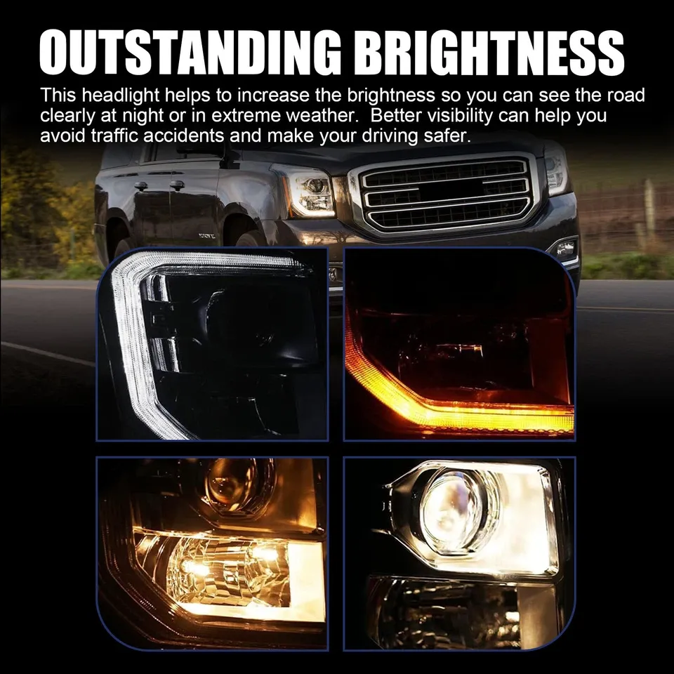 Halogen Headlamps For 2015-2020 GMC Yukon w/ LED DRL Factory Headlights