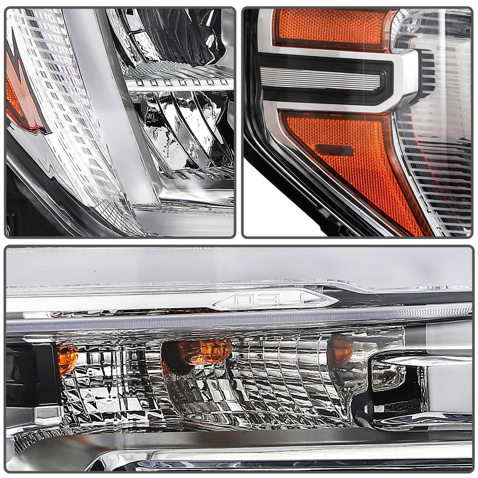 PAIR/SET Chrome LED DRL Headlight Assembly W/ Bulb For GMC Sierra 1500 2019-2022