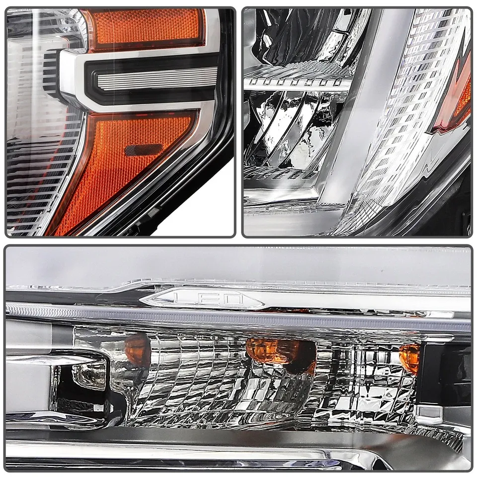 PAIR/SET Chrome LED DRL Headlight Assembly W/ Bulb For GMC Sierra 1500 2019-2022