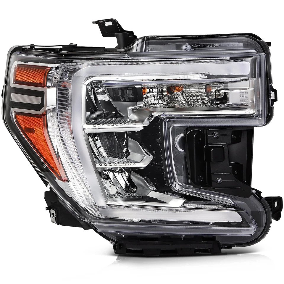 PAIR/SET Chrome LED DRL Headlight Assembly W/ Bulb For GMC Sierra 1500 2019-2022