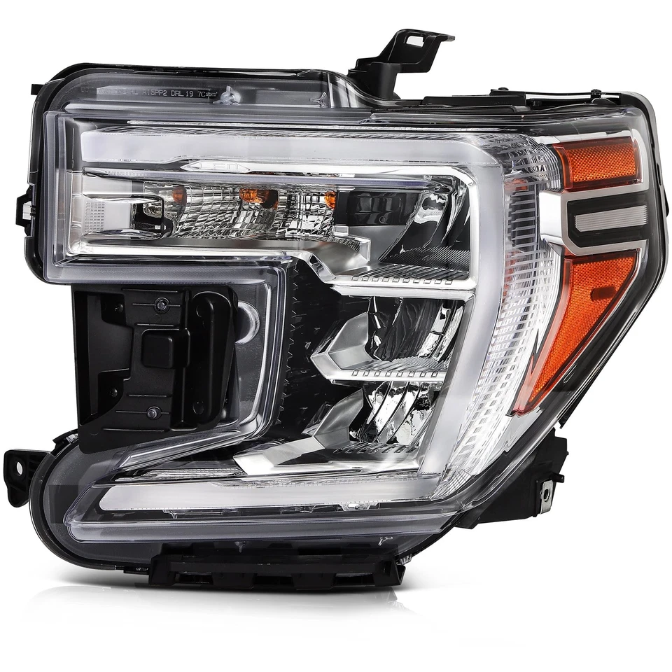 PAIR/SET Chrome LED DRL Headlight Assembly W/ Bulb For GMC Sierra 1500 2019-2022