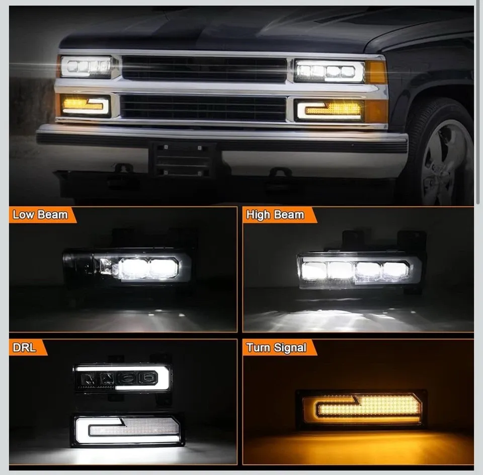 LED Headlights 88-98 Chevy GMC C/K 1500-3500 Tahoe Yukon DRL Turn