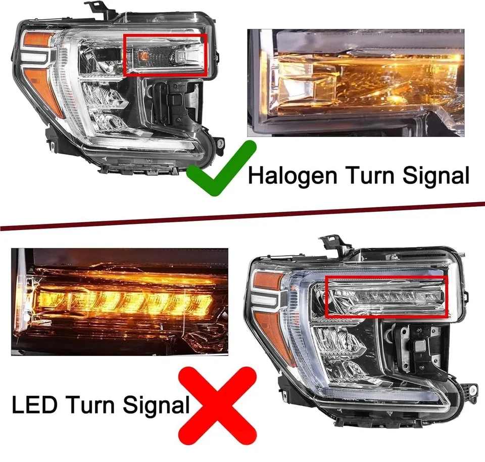 PAIR/SET Chrome LED DRL Headlight Assembly W/ Bulb For GMC Sierra 1500 2019-2022