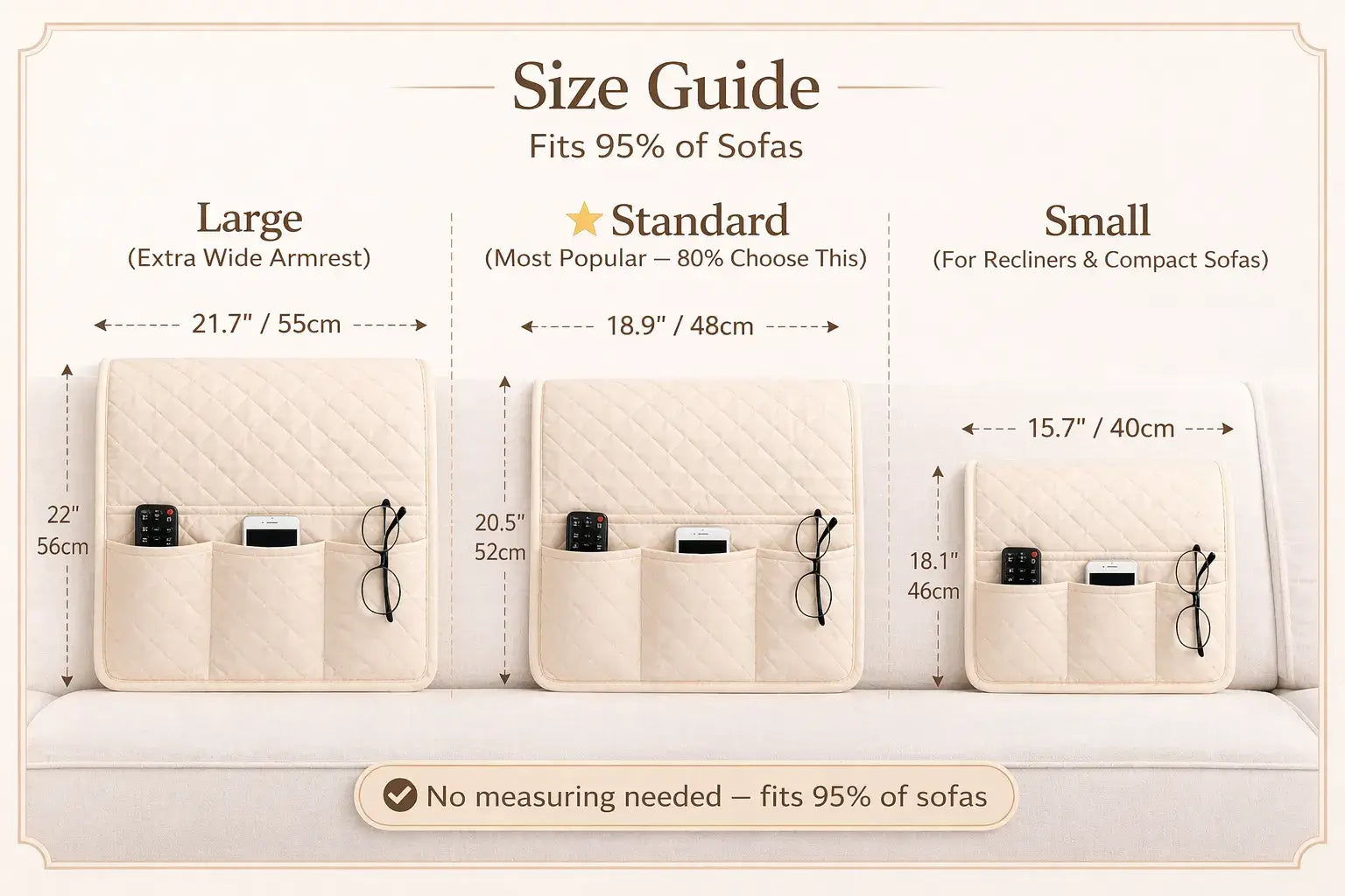Quilted Sofa Armrest Organizer – Cottage Garden Couch Caddy with 3 Storage Pockets