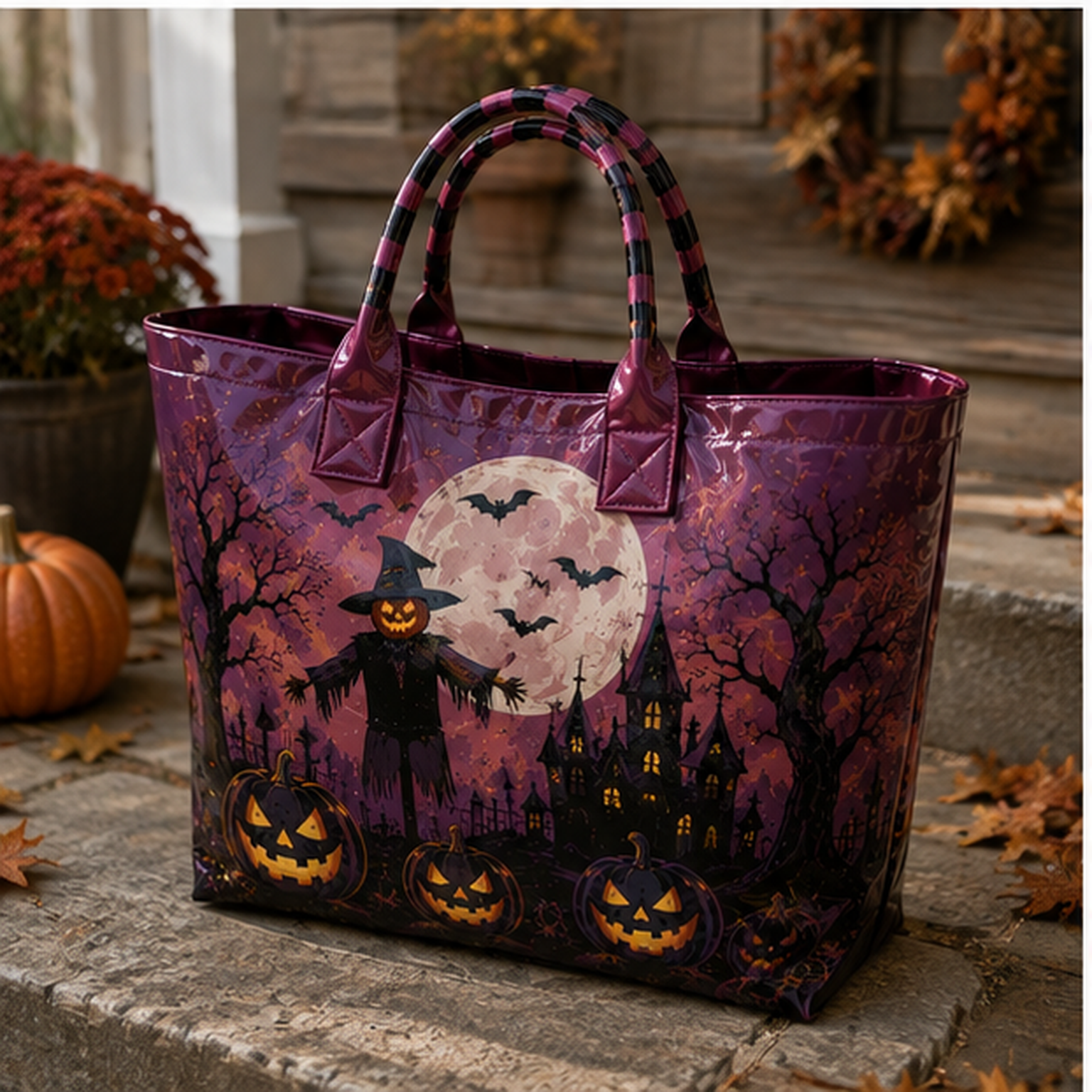 Scarecrow Pumpkin Haunted House PVC Tote Bag