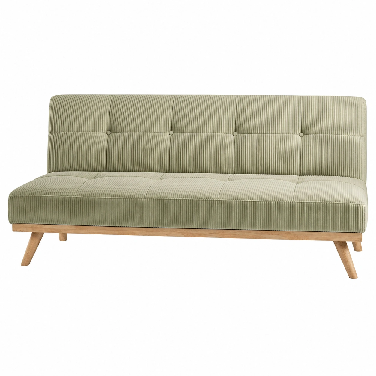 Sofa Cama Futon Moderno Verde Salvia con Base de Madera Minimalista