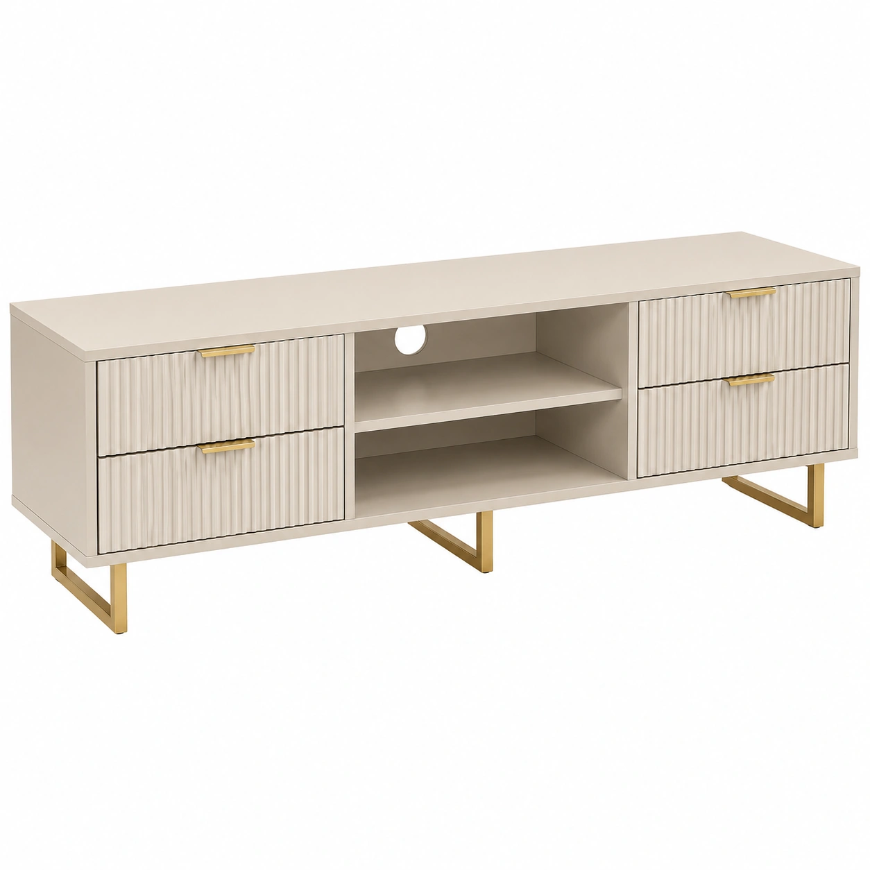 Mueble TV Beige Moderno con Cajones Texturizados
