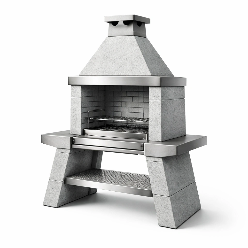Gartengrillkamin aus Beton und Edelstahl Grau 120x60x210cm-Cozy Oriva