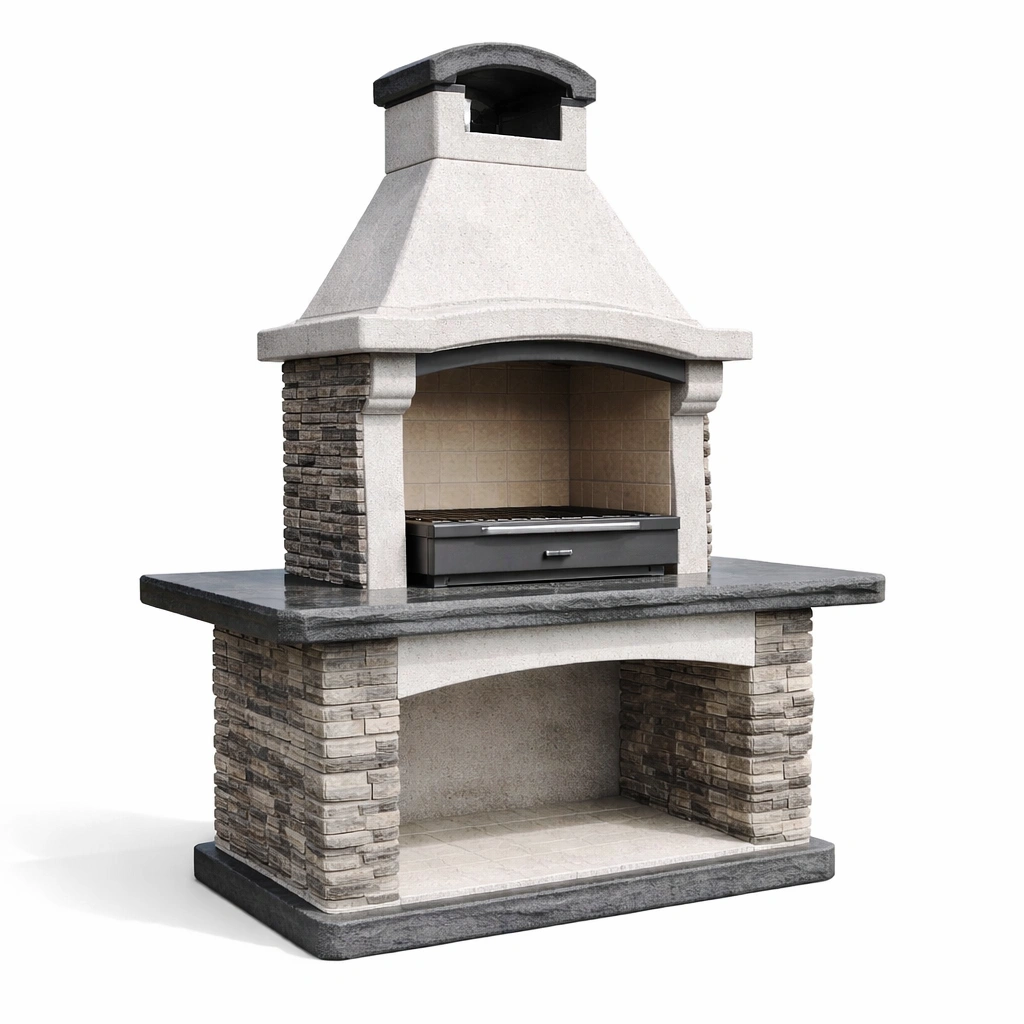 Grillkamin Beton mit Steinverblendung Grau-Cozy Oriva