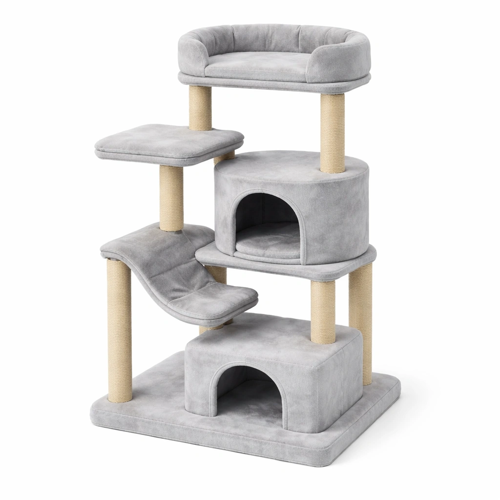 Katzenbaum Kratzbaum MDF Plüsch Sisal Grau 127 cm-Cozy Oriva