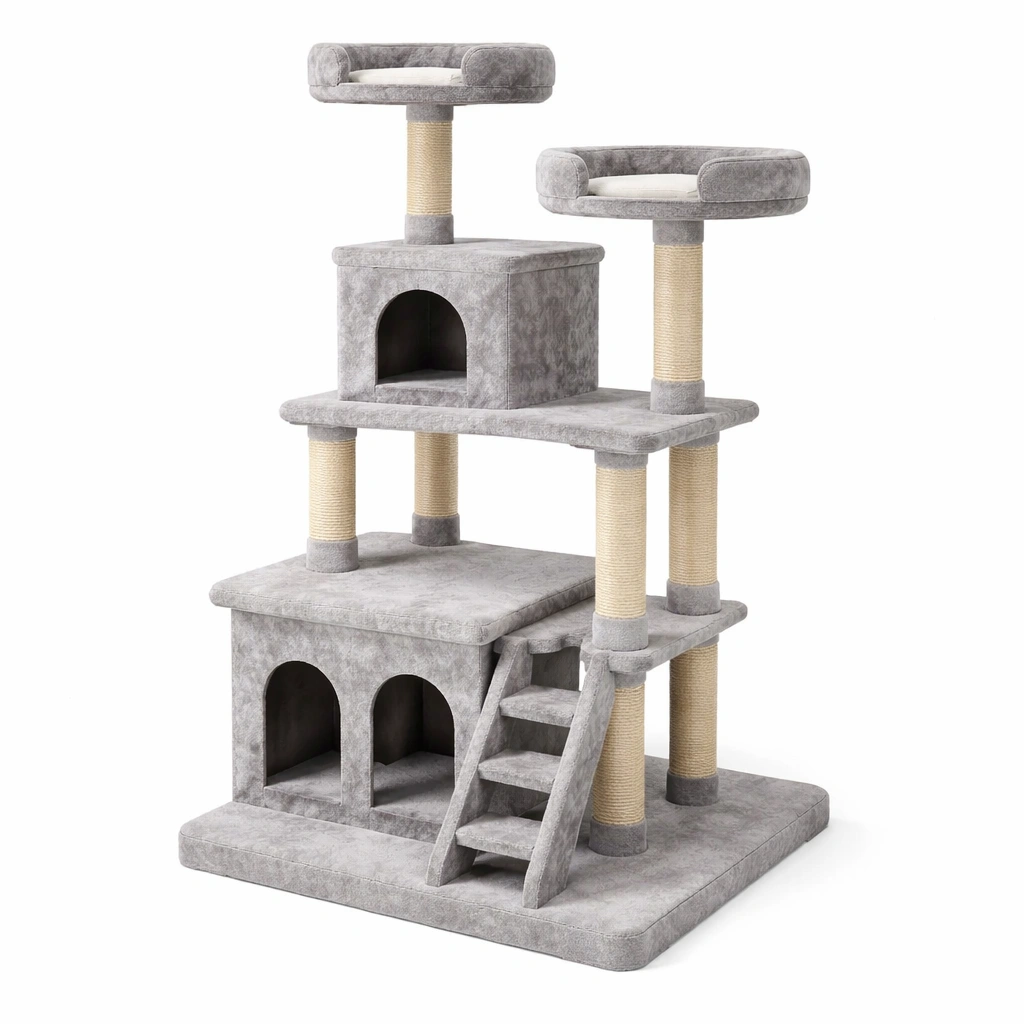 Katzenbaum mit Polyesterplüsch und Sisalstangen, Grau-Cozy Oriva