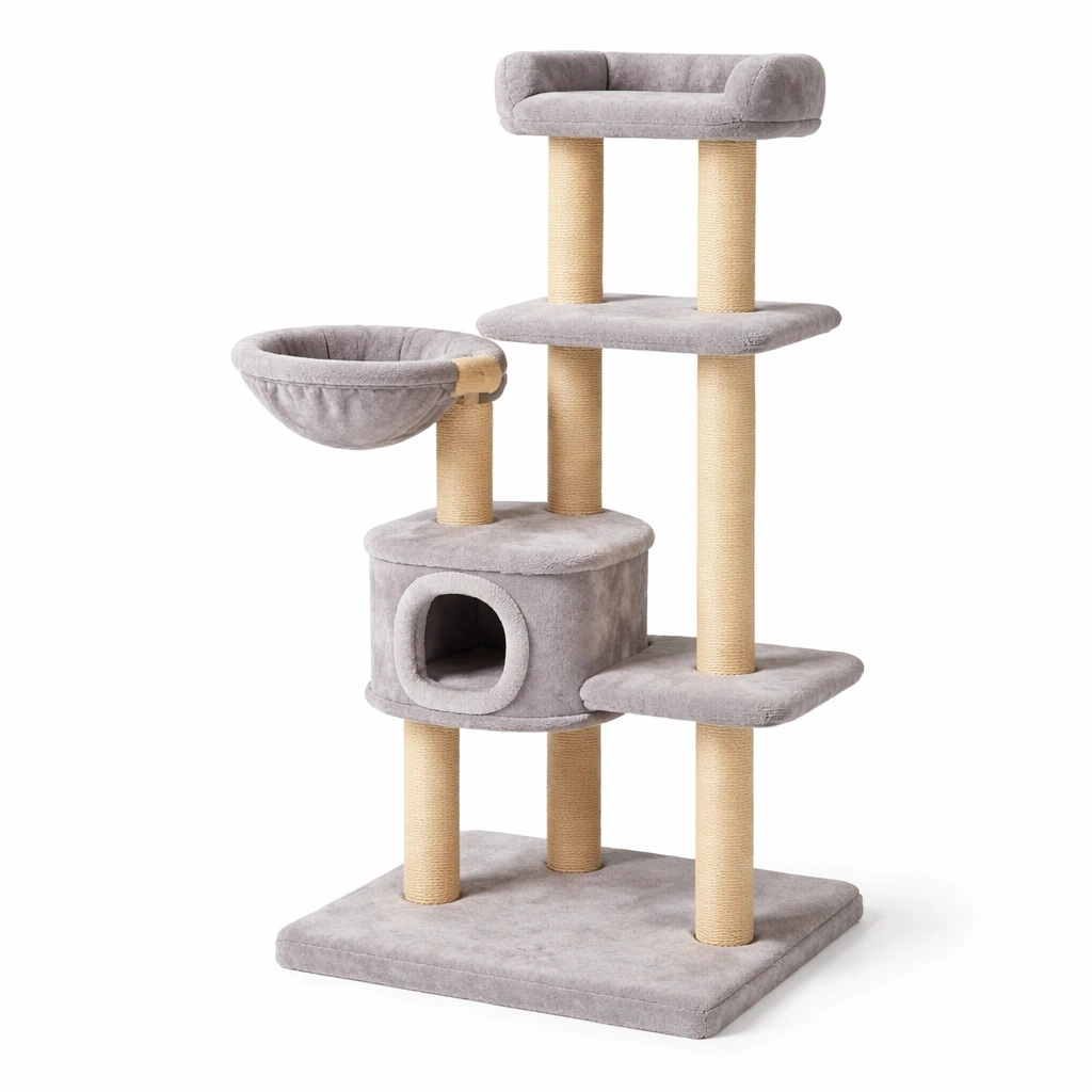 Katzenkratzbaum Grau Plüsch Sisal MDF 60x40x130 cm-Cozy Oriva