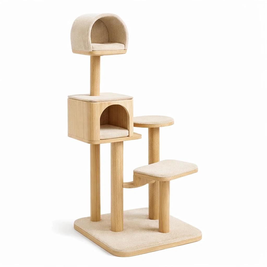 Katzenbaum Holz Beige mit 4 Plattformen-Cozy Oriva