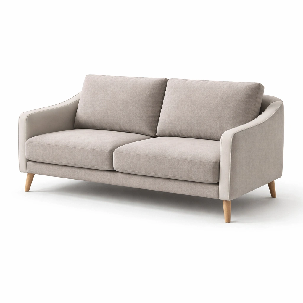 Dreisitzer Sofa Polyestergewebe Beige Holzbeine-Cozy Oriva