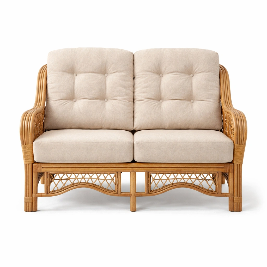 Zweisitzer Rattan Sofa Beige mit Polyesterkissen-Cozy Oriva