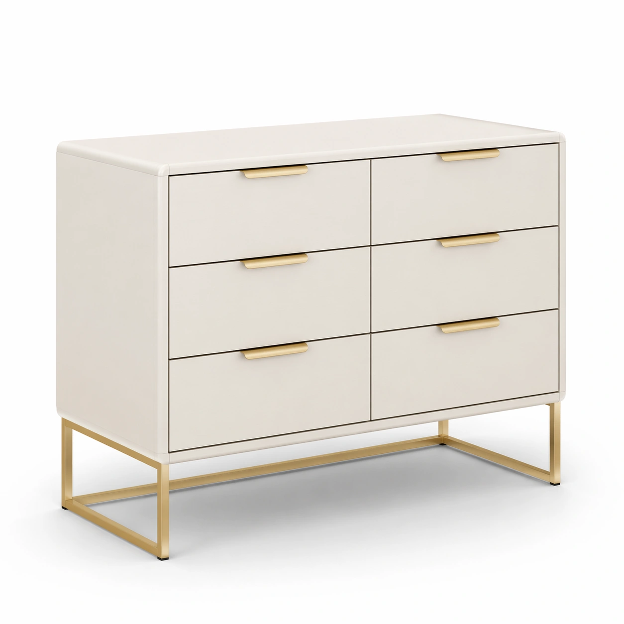 Kommode aus MDF mit Metallgestell und 6 Schubladen, Creme-Cozy Oriva