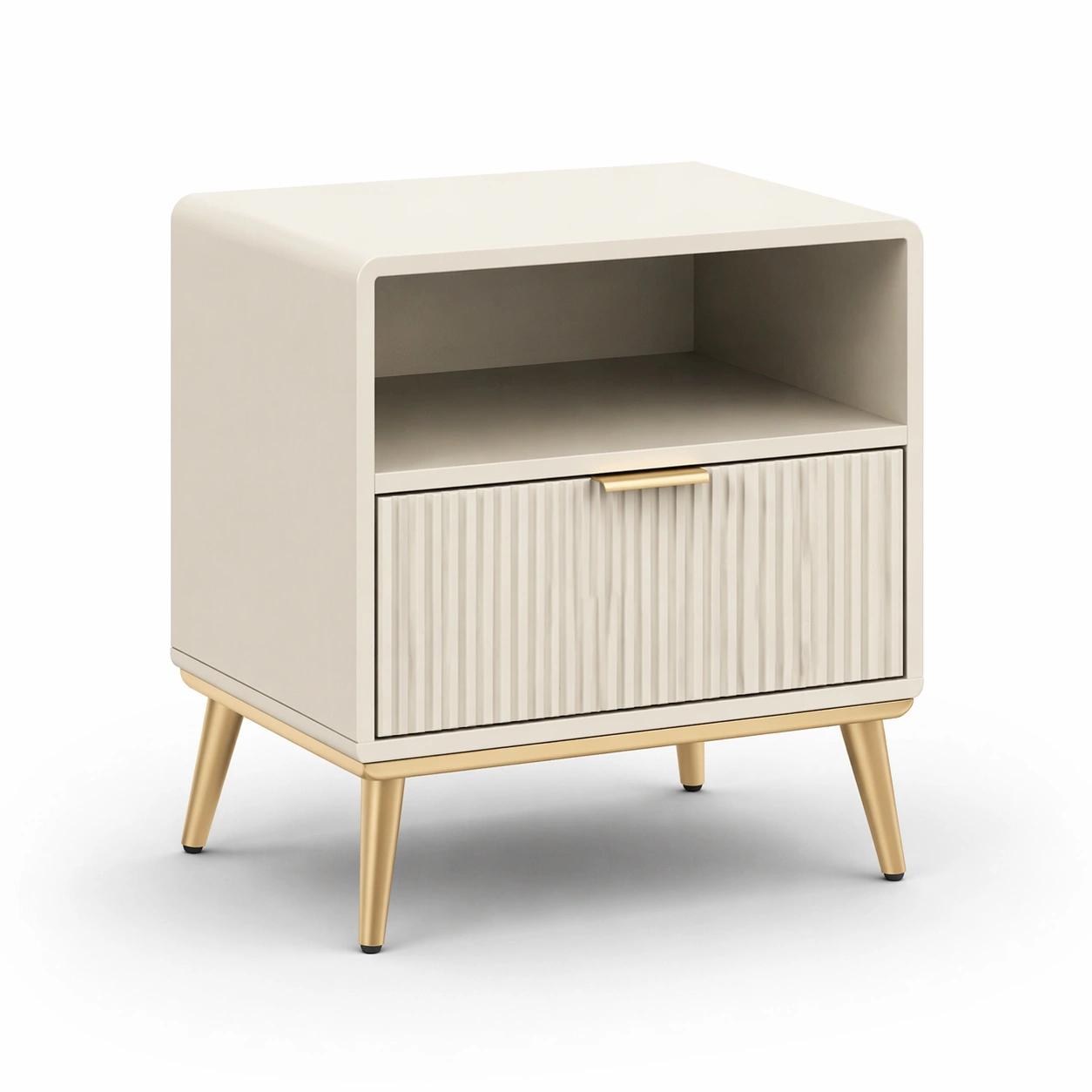 Nachttisch Holz Beige mit Schublade und Metallbeinen-Cozy Oriva