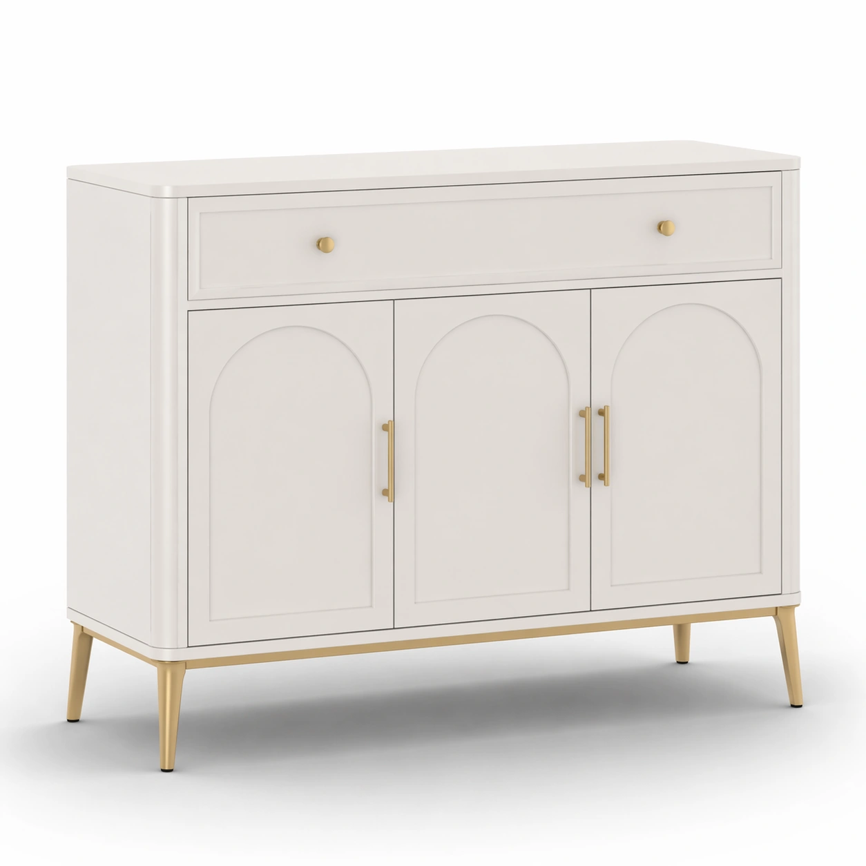 Weiße Anrichte MDF 3 Türen 1 Schublade Goldakzente-Cozy Oriva