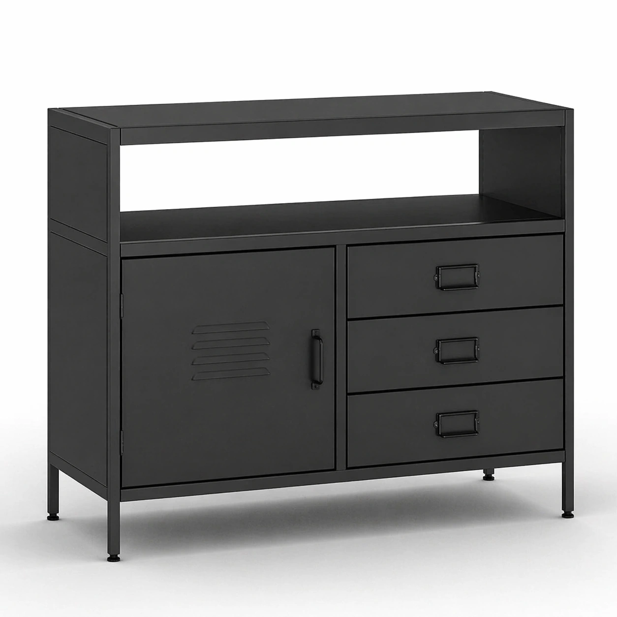 Metall Sideboard mit Tür und Schubladen, Schwarz-Cozy Oriva