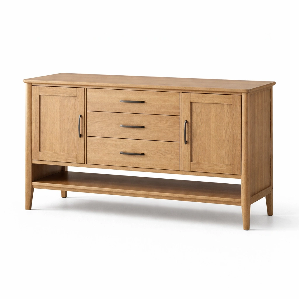 Sideboard Eiche Massivholz mit Metallgriffen Hellbraun 150x45x85 cm-Cozy Oriva