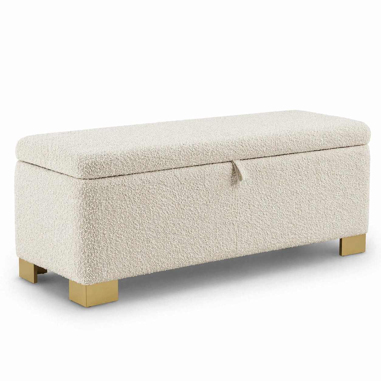 Truhenbank aus Bouclé-Stoff in Creme mit Metallfüßen-Cozy Oriva