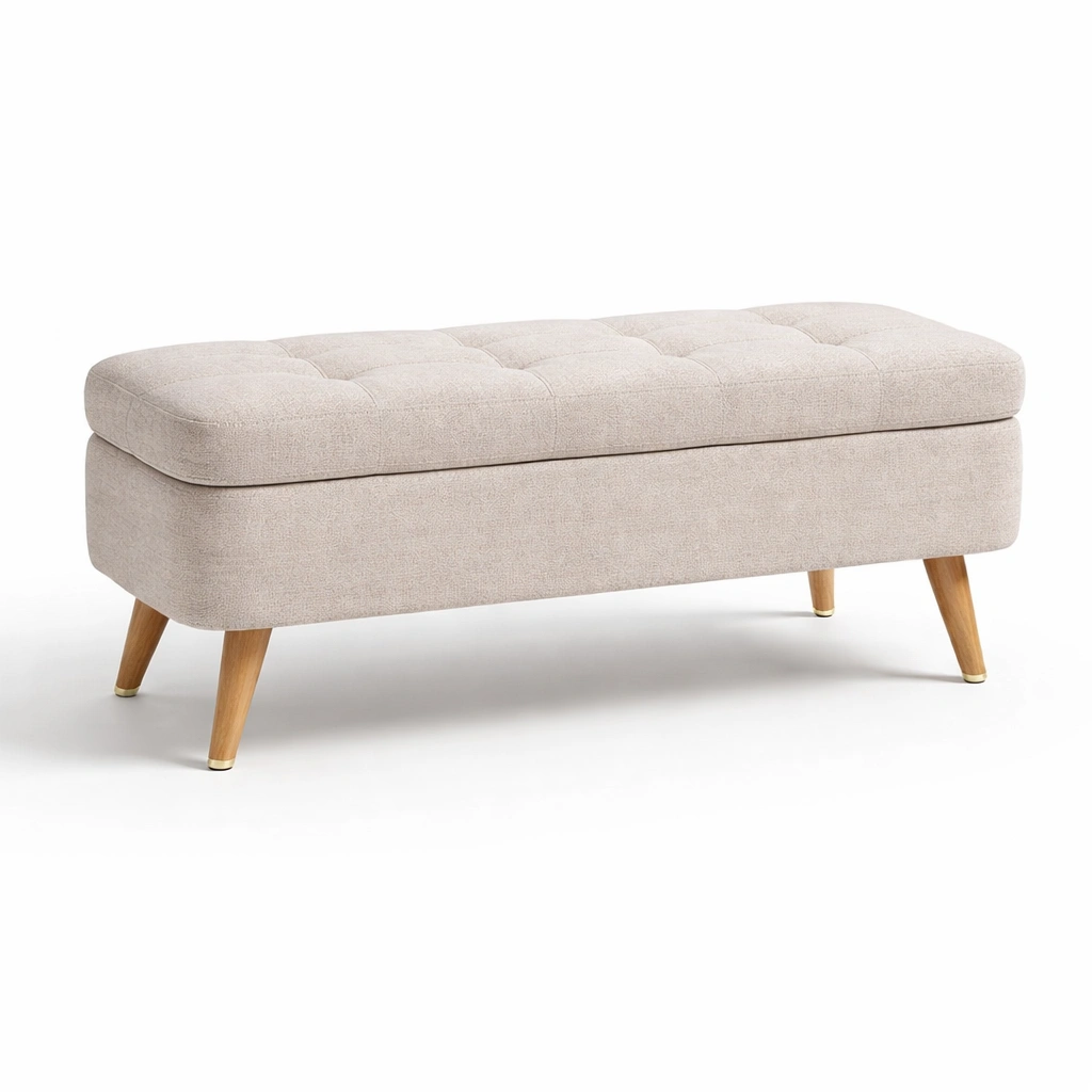Sitzbank Beige Stoff Holzbeine 120x40x45cm-Cozy Oriva