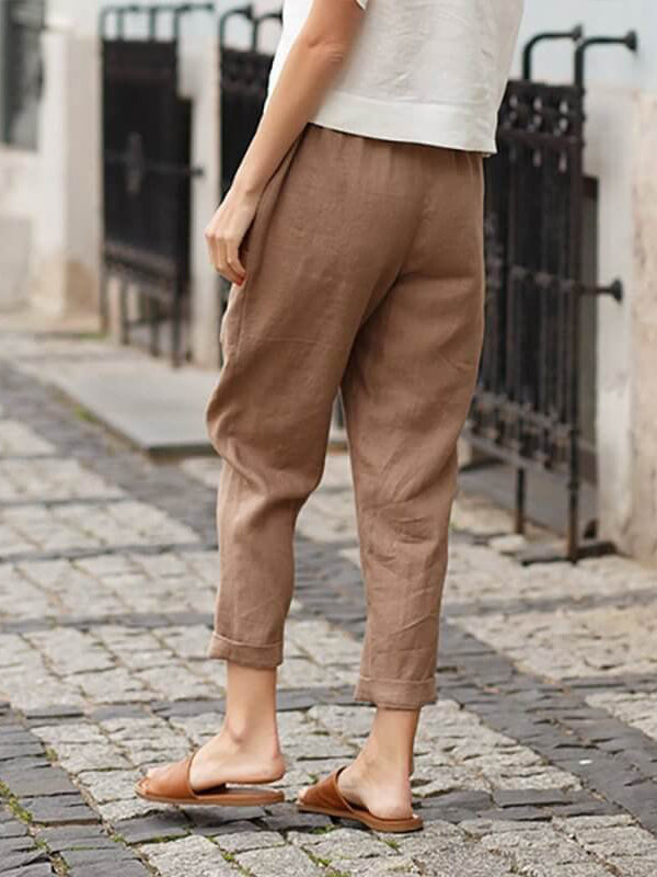 Linen-cotton Women's Large Size Loose Pants-Pink Laura