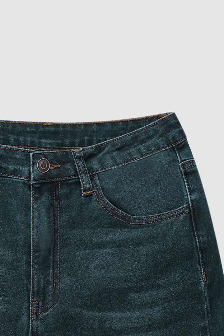 Washed Raw Hem Mid Waist Straight Leg Jeans-Pink Laura