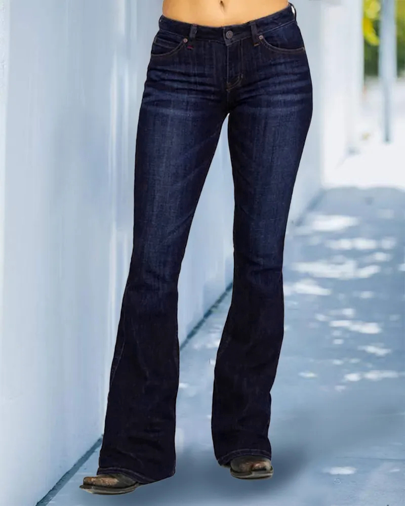 Trendy Pocket Pattern Retro Bootcut Pants-Pink Laura
