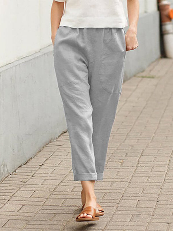 Linen-cotton Women's Large Size Loose Pants-Pink Laura