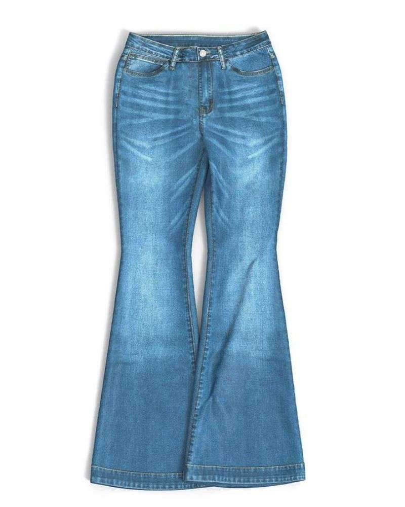 Ladies Flared High Waist Denim Button Stretch Trousers-Pink Laura