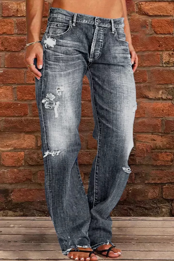 Ripped Low Waist Straight Leg Jeans(Buy 2 Free Shipping)-Pink Laura