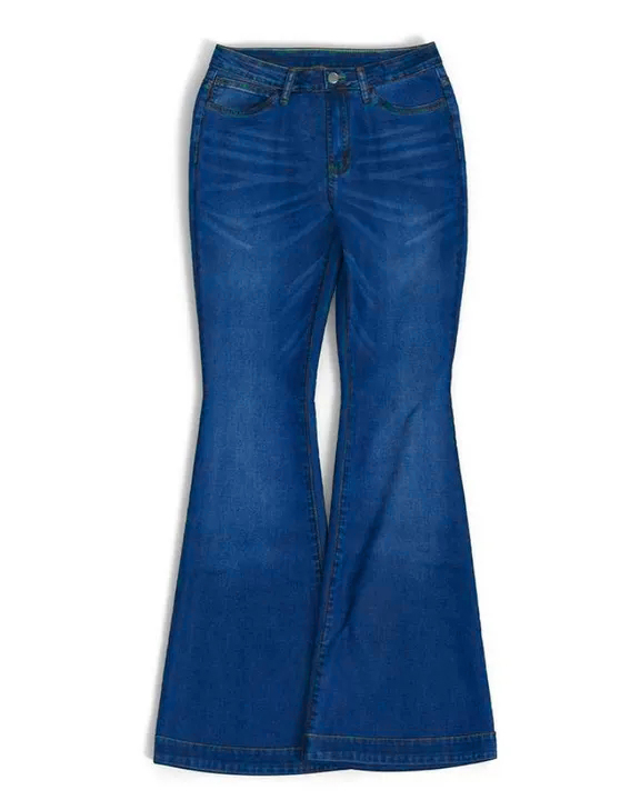 Ladies Flared High Waist Denim Button Stretch Trousers-Pink Laura