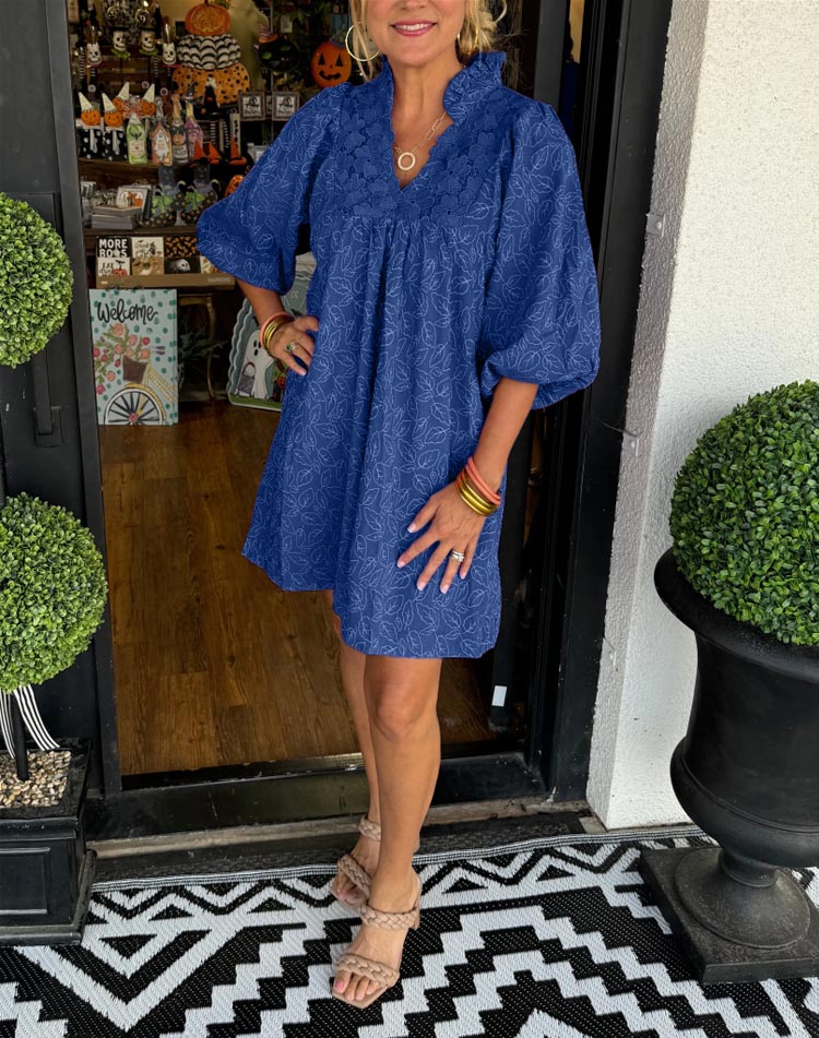 Women's Puff Sleeve Leaf Print Dress (Buy 2 Free Shipping)
