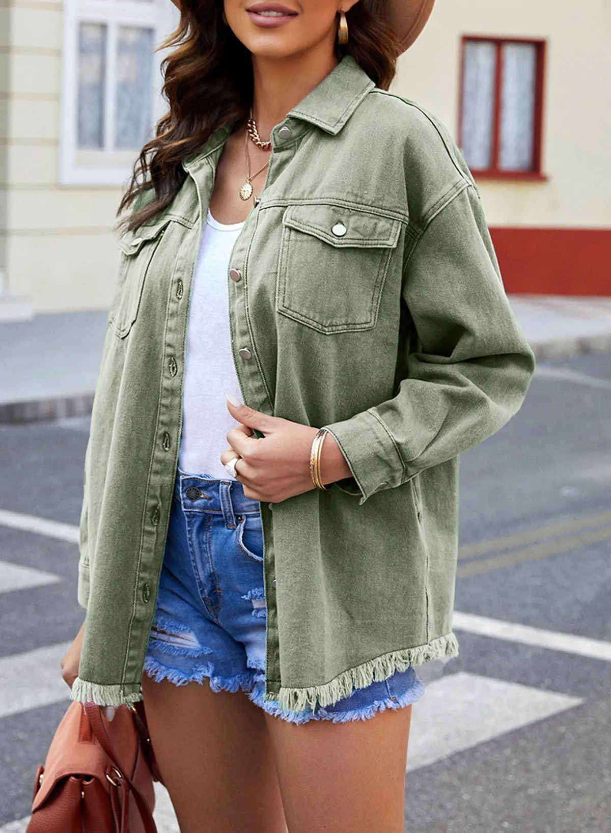 Denim Button Down Raw Edge Jacket (Buy 2 Free Shipping)