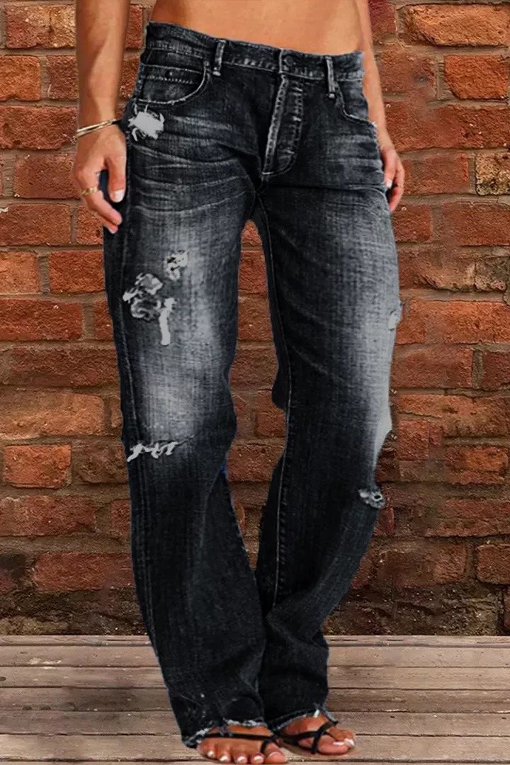 Ripped Low Waist Straight Leg Jeans(Buy 2 Free Shipping)-Pink Laura