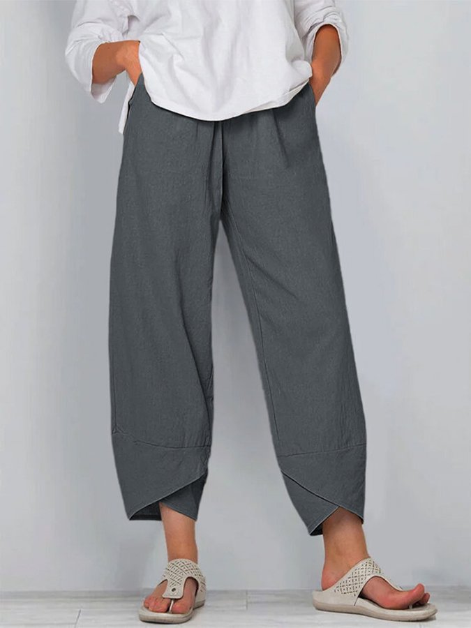 Women's Cotton Linen Simple Loose Casual Ninth Pants-Pink Laura