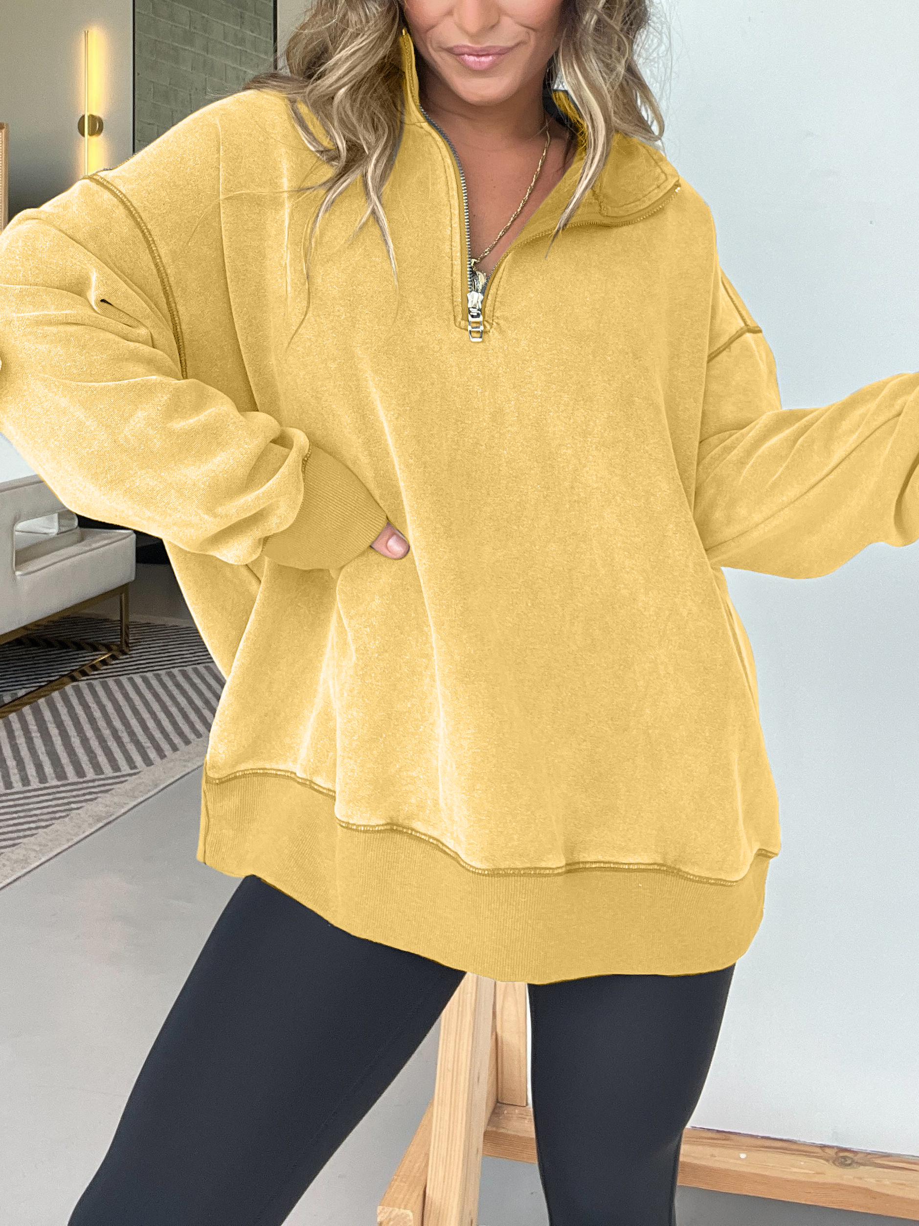 Oversized Quarter Zip Vintage Pullover (Buy 2 Free Shipping)
