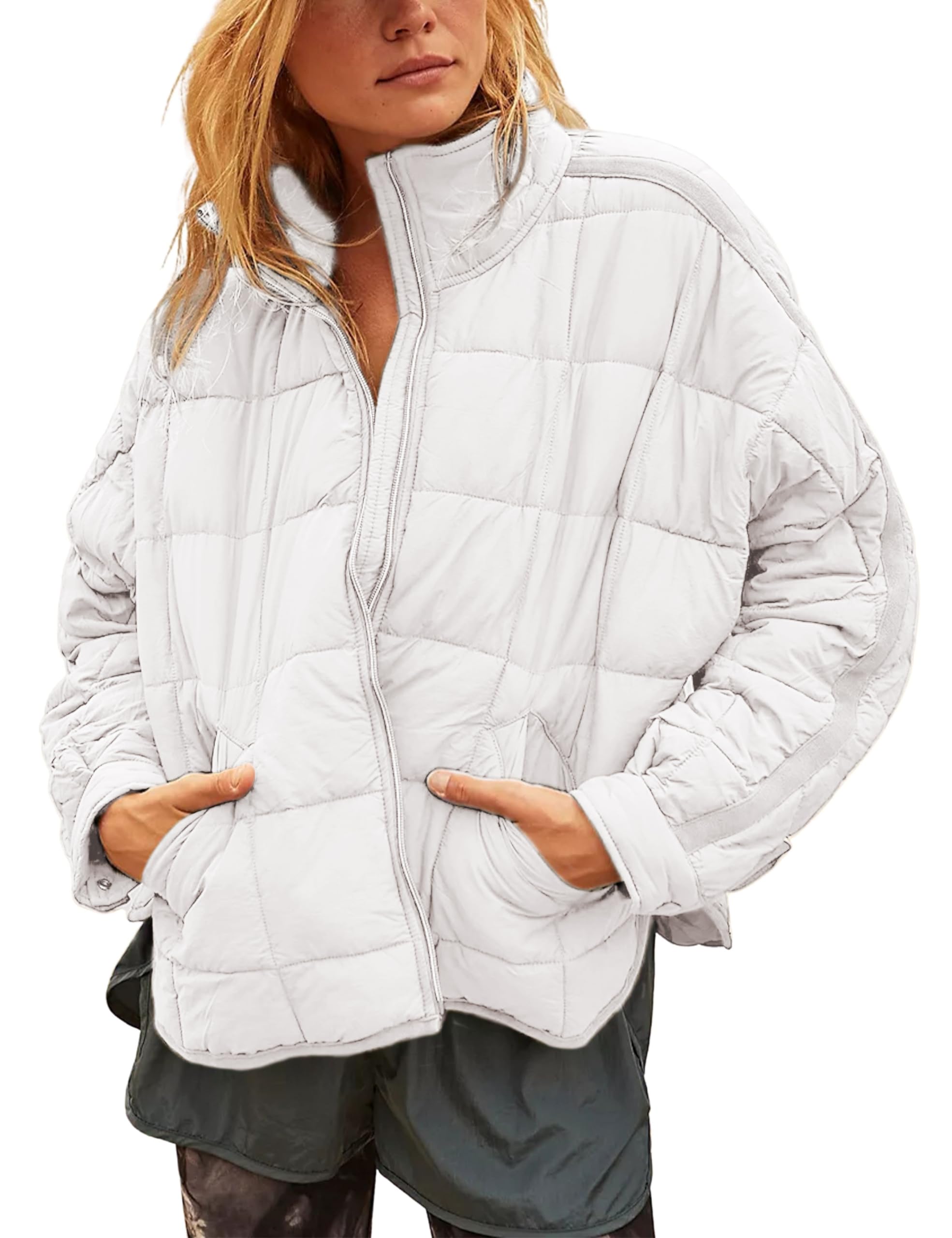Women's Oversized Splice Quilted Lightweight Puffer Jacket