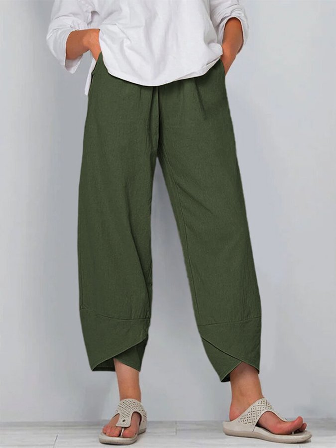 Women's Cotton Linen Simple Loose Casual Ninth Pants-Pink Laura