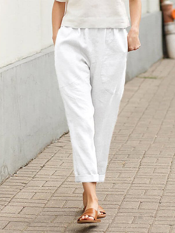Linen-cotton Women's Large Size Loose Pants-Pink Laura