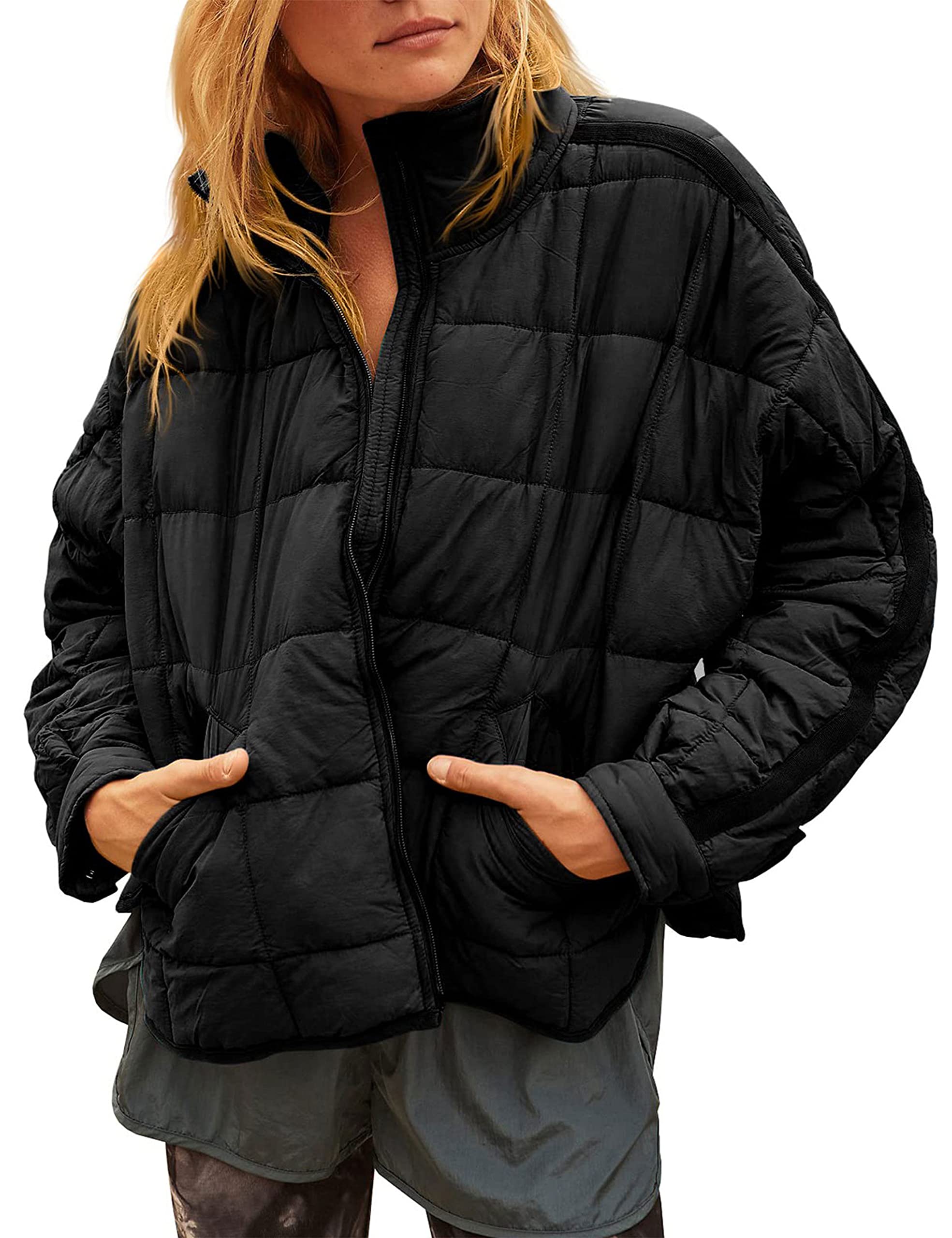 Women's Oversized Splice Quilted Lightweight Puffer Jacket