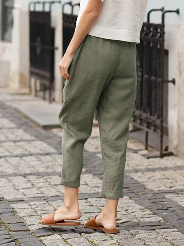 Linen-cotton Women's Large Size Loose Pants-Pink Laura
