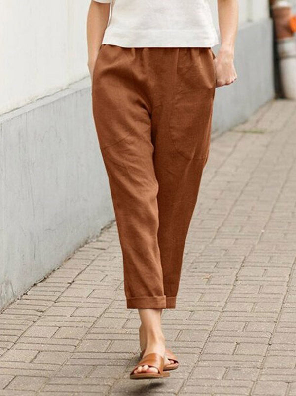 Linen-cotton Women's Large Size Loose Pants-Pink Laura