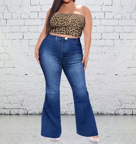 Ladies Flared High Waist Denim Button Stretch Trousers-Pink Laura